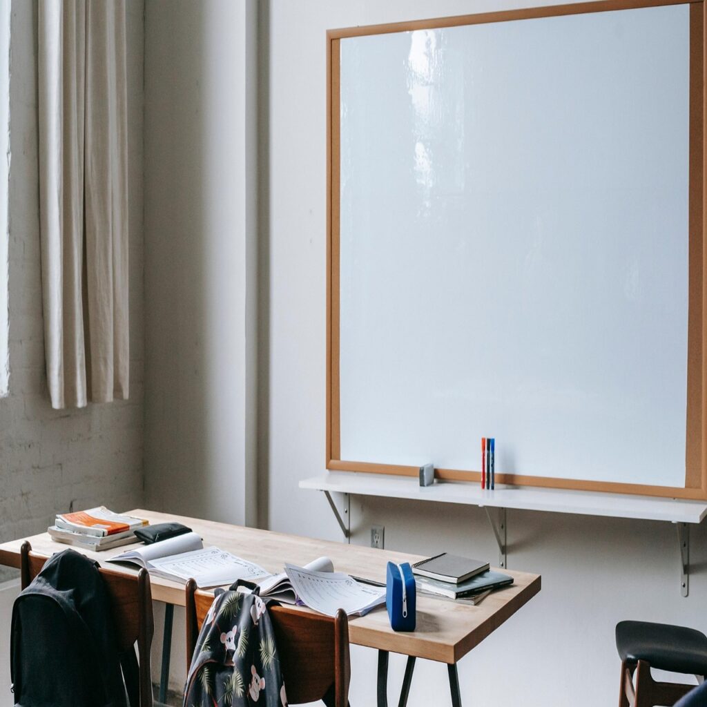 classroom, board, desk, school